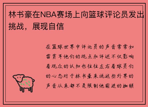 林书豪在NBA赛场上向篮球评论员发出挑战，展现自信